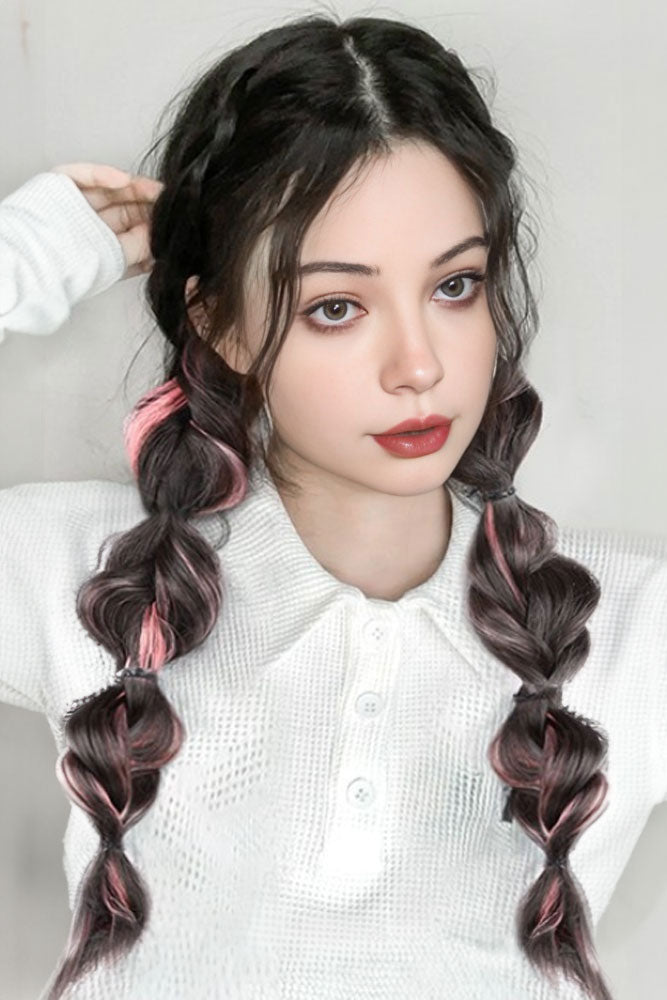 14" Pink Pigtails Braided Hair Ponytail Extension