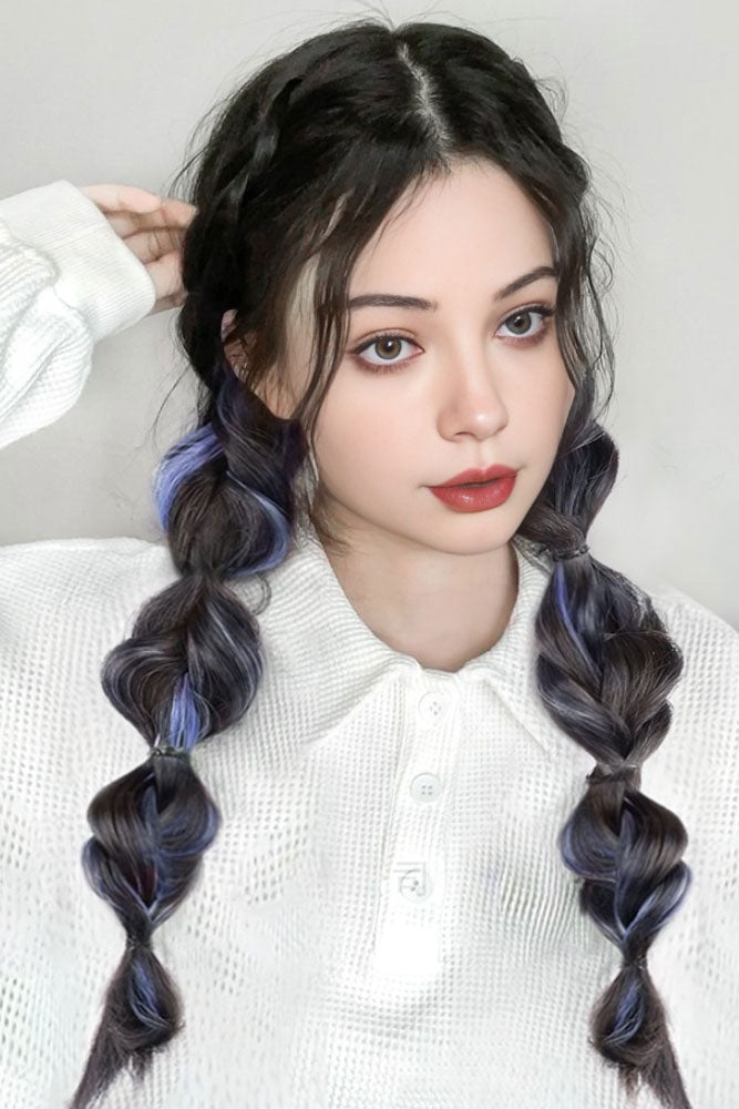 14&quot; Blue Pigtails Braided Hair Ponytail Extension