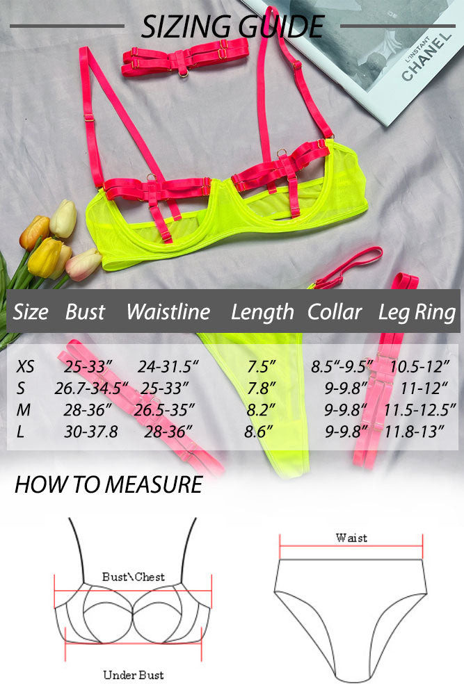 Pink / Neon Green Cupless Shelf Bra Bikini Set