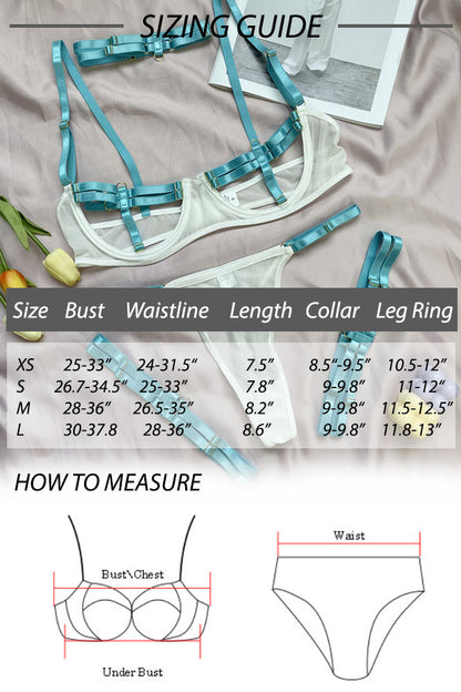 Teal / White Cupless Shelf Bra Bikini Set