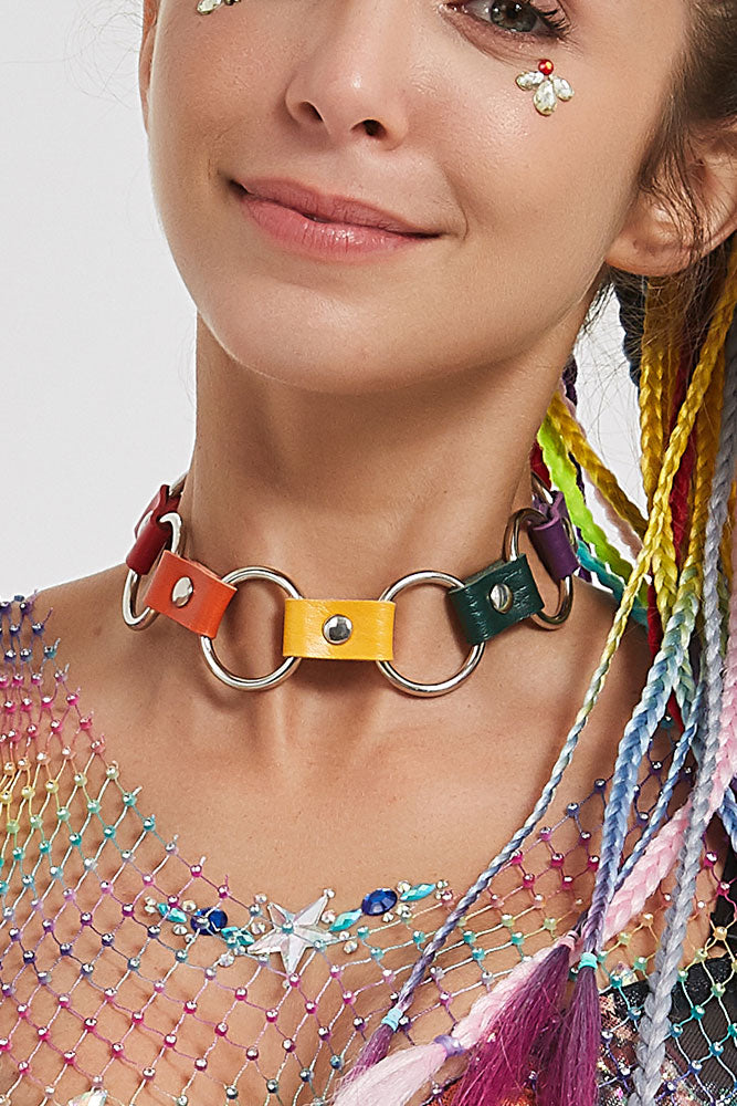 O Ring Beauty Chain &amp; Colorful Leather Choker