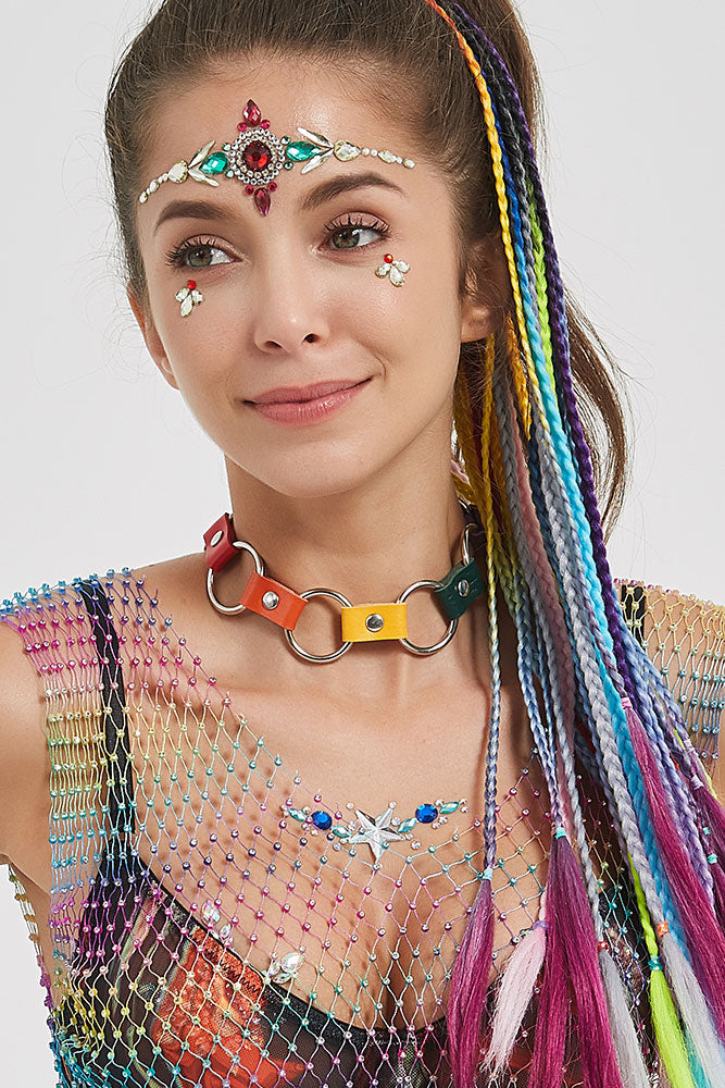 O Ring Beauty Chain & Colorful Leather Choker