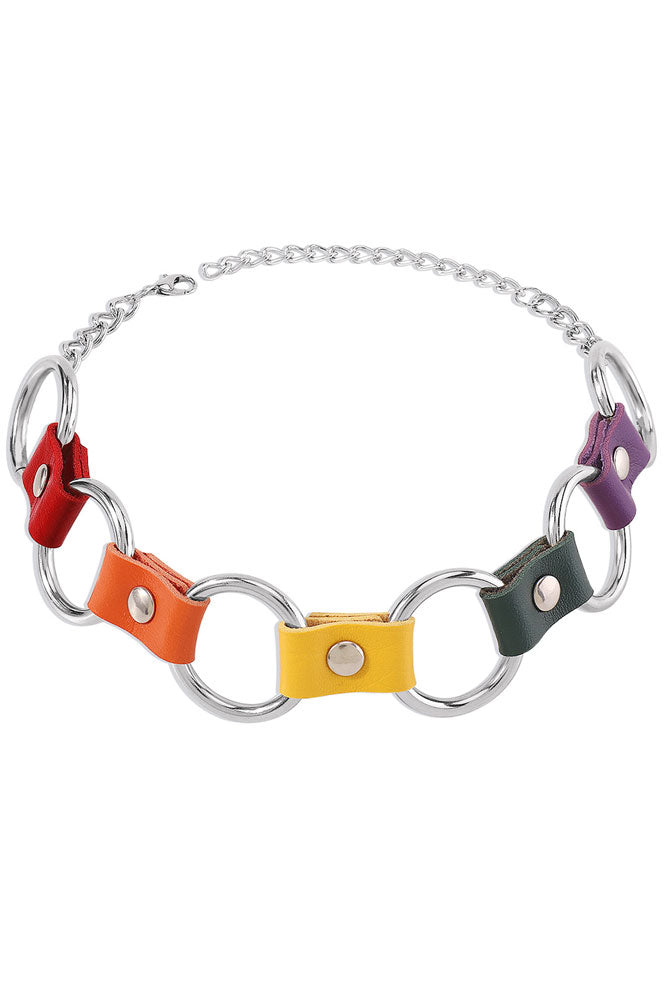 O Ring Beauty Chain &amp; Colorful Leather Choker