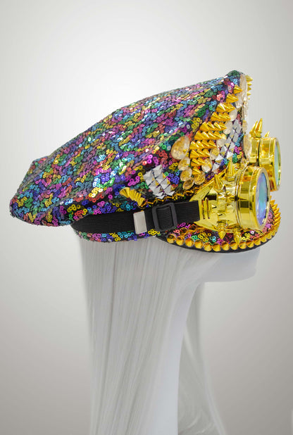 Goggle Rhinestone Captain Hat