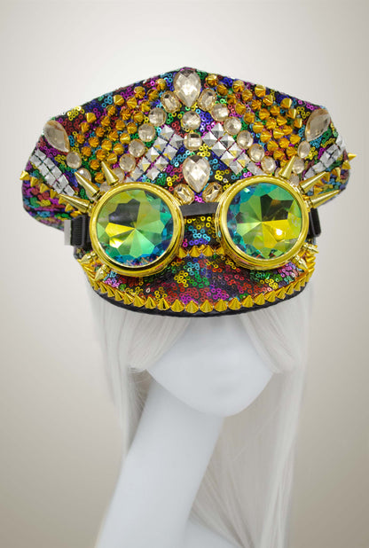 Goggle Rhinestone Captain Hat