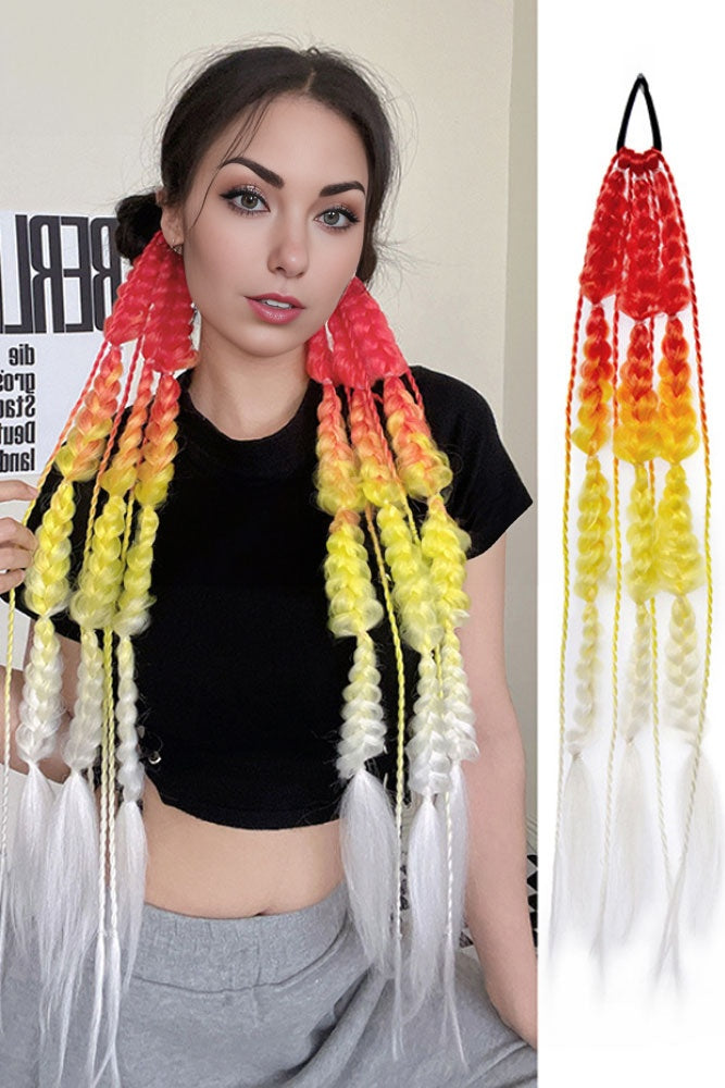 22&quot; Red / Yellow Pepper Hand Braided Hair Ponytail Extension