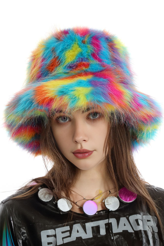 Rainbow Fuzzy Fury Bucket Hat – RaveBeetle