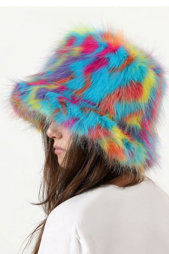 Rainbow Fuzzy Fury Bucket Hat – Ravebeetle