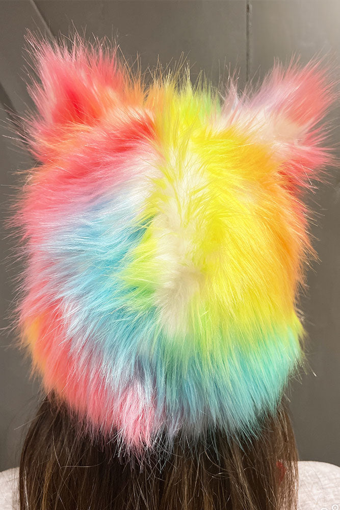 Cotton Candy Fuzzy Fur Hat with Ear