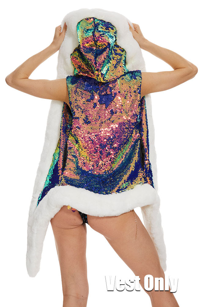  Rainbow Sequin Hooded Vest