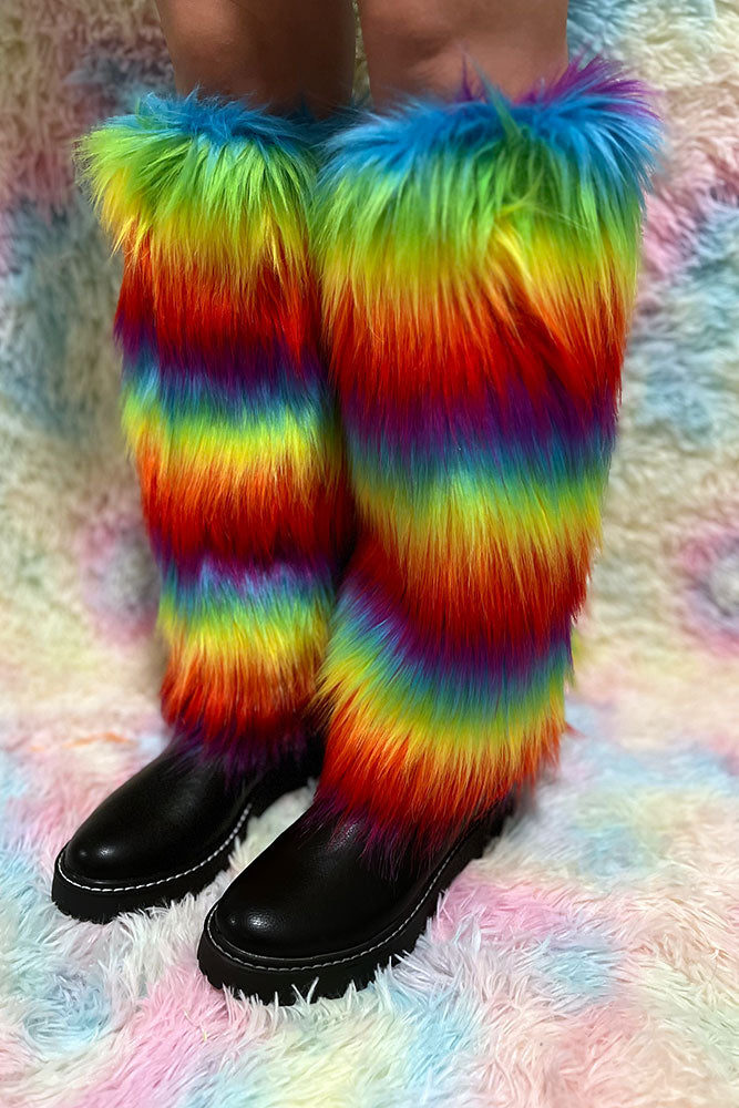 Rainbow Faux Fur Fuzzy Leg Warmer