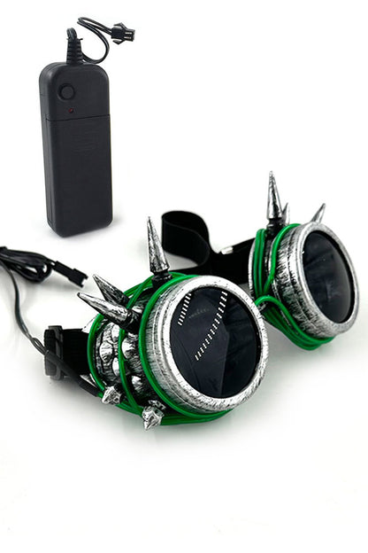 Spiked Steampunk Luminescence Goggles - Green