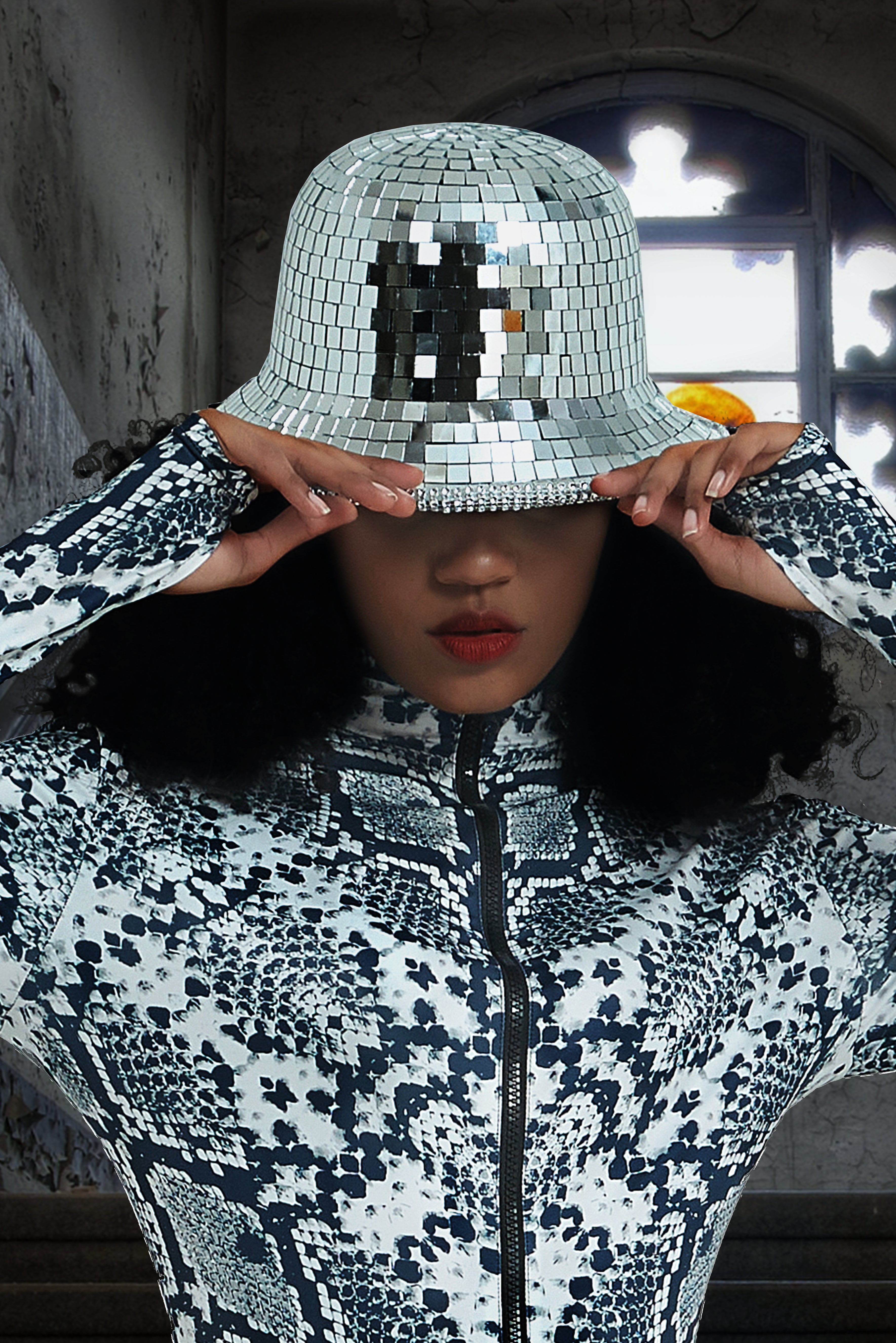 Disco Ball Mirror Bucket Helmet Hat