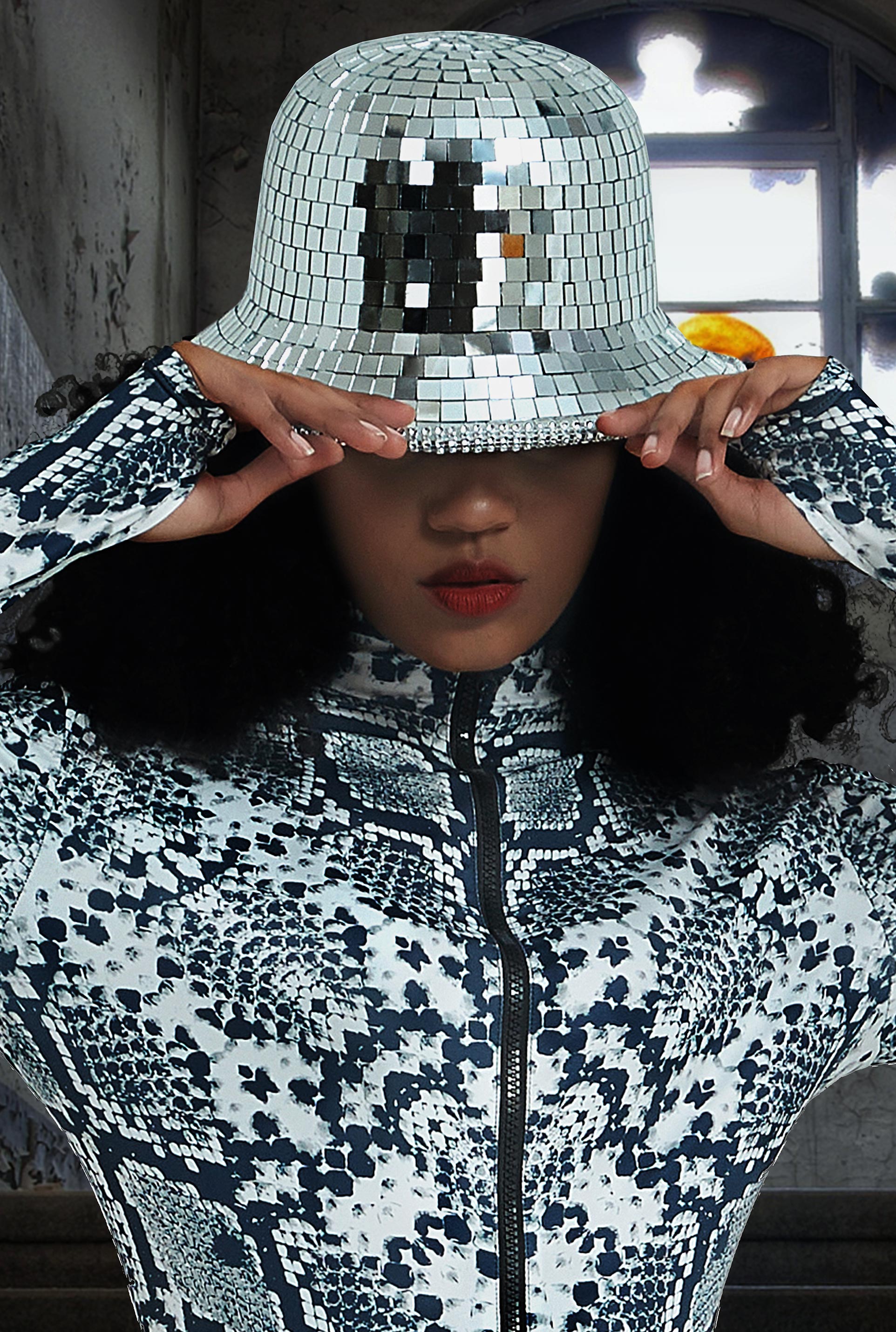 Disco Ball Mirror Bucket Helmet Hat