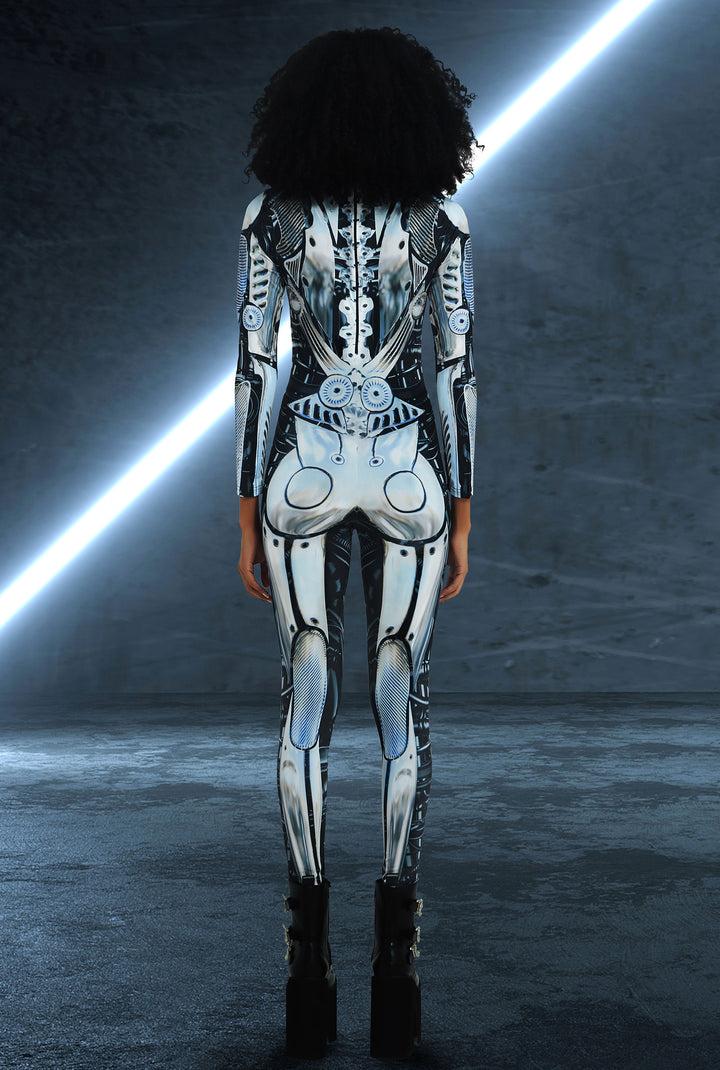 Biomech Woven Silver Corset, Bodysuit, Robot, Cyber, Out of Space Top 