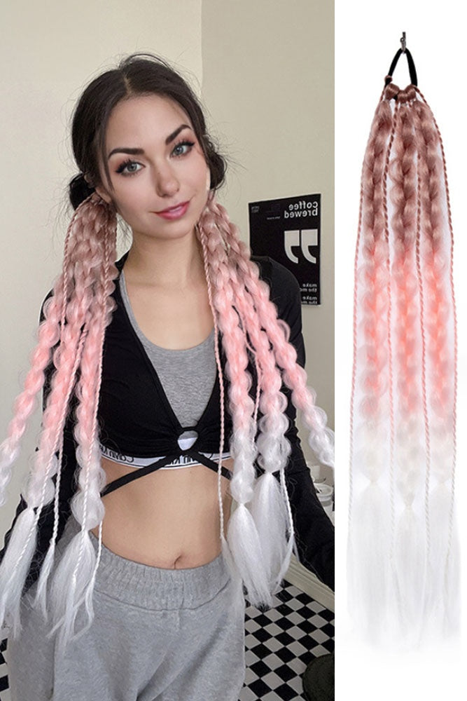 22&quot; Light Pink / White Hand Braided Hair Ponytail Extension